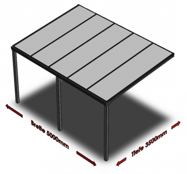 Überdachung mit 16 mm Polycarbonat, 5 x 3,5 m